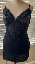 VTG VALENTINO INTIMO BLACK LACE SLIP DRESS Size Large USA-MADE Style 77425