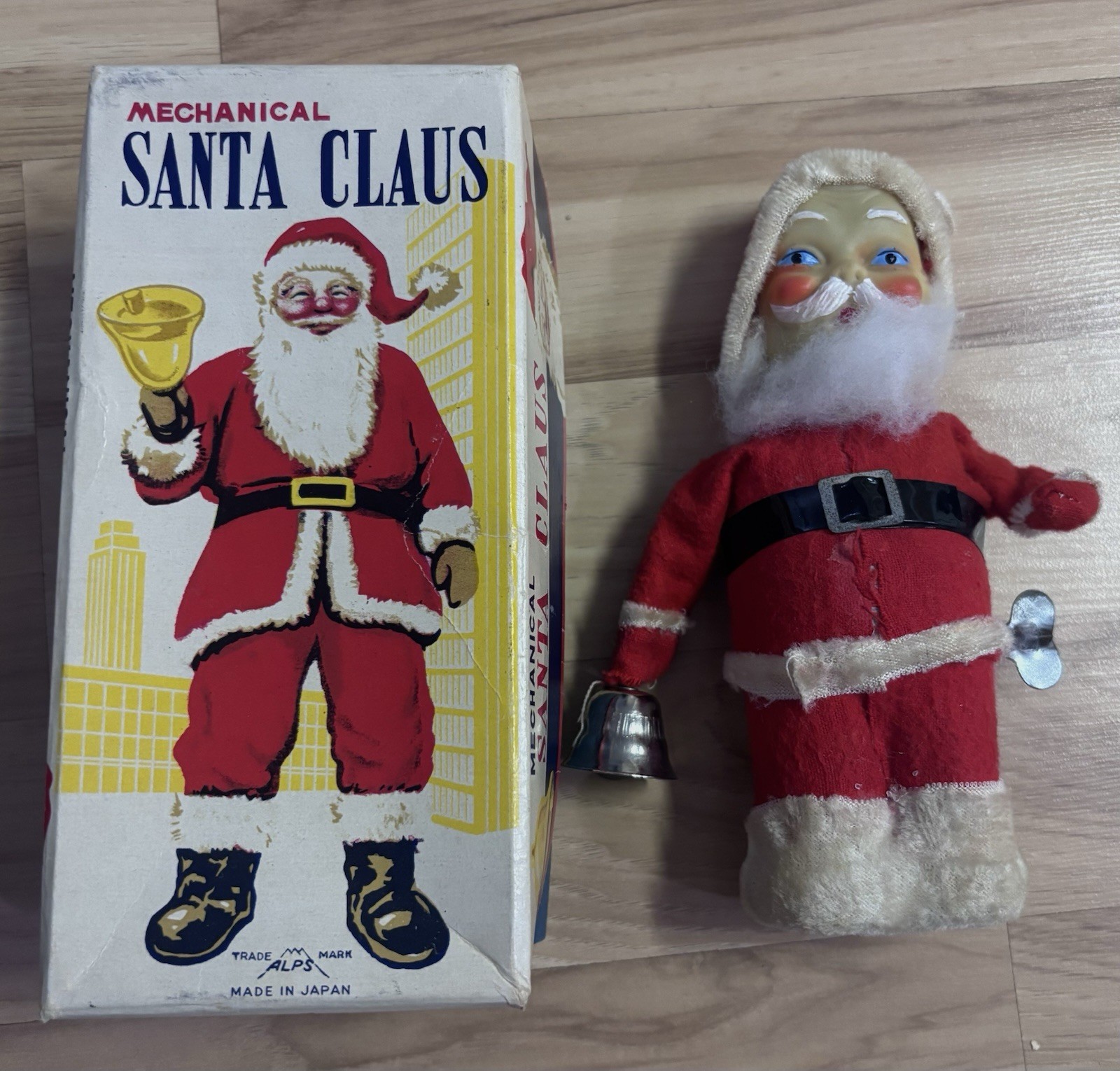 Bell Ringer Item 1950s ALPS Mechanical Santa Claus wind-up bell-ringer toy-Japan With ...