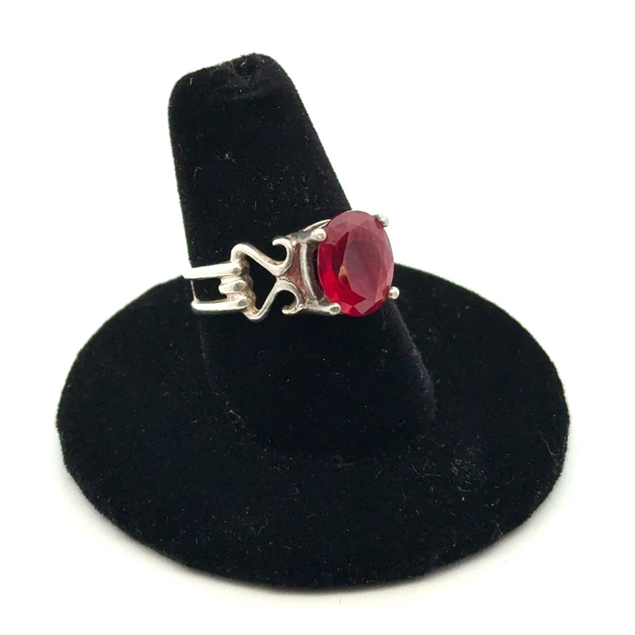 .925 Sterling Silver Lab Ruby Split Shank Ring, S… - image 1