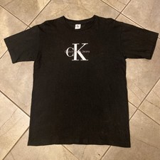 Vintage Calvin Klein Spell Out T Shirt Black Men S/M Made In USA