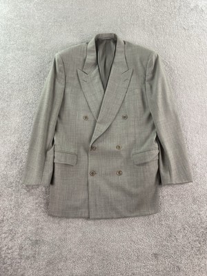Vintage Canali Suit Jacket 44 L Gray Wool Double Breasted Luxury Designer Italy