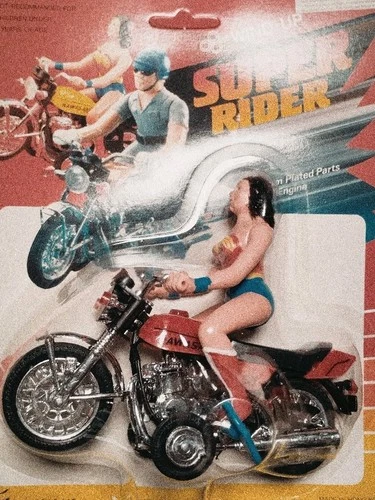 Vintage Wonder Woman Style Bootleg Motorcycle Wind Up Hong Kong Toy Unlicensed