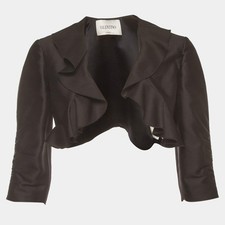Valentino Black Silk Blend Ruffle Crop Jacket L