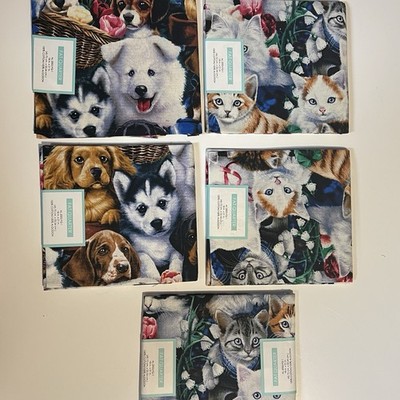 Fat Quarter Bundle Cats & Dogs Quilting Fabric 100% Cotton 18x22  5 Pc
