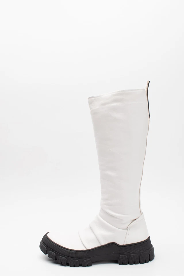 Stivali al ginocchio in pelle MALLONI RRP €383 US7 UK4 EU37 bianco con ruches tacco quadrato - Immagine 4 di 4