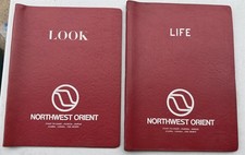 2 Vintage Leather binder Northwest Orient Airlines LOOK & LIFE Magazine Holders