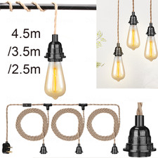 E27 Rustic Hemp Cable kit Plug In Pendant Lamp Light Set Fitting Vintage Bulb