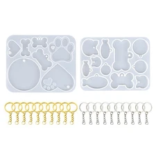 Dog Bone Shaped Silicone Keychain Mold Heart Paw Resin Mold with 20Pcs Keyring