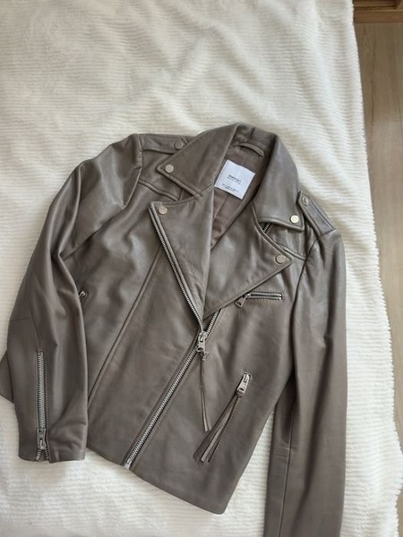 Women Mango Leather Jacket Beige 36