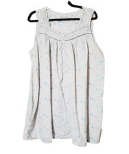 EILEEN WEST Nightgown Womens XL Cream Pink Blue Floral 100 Cotton Lace Trim