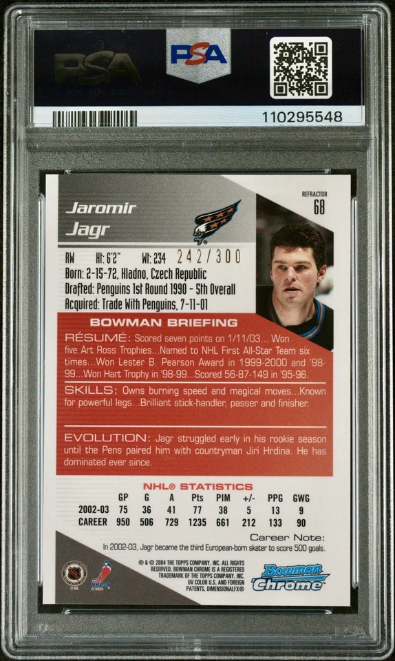 2003 Bowman Chrome JAROMIR JAGR Refractor /300 Capitals #68 PSA 10 - Image 2 of 2