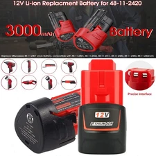 2Pack 3.0Ah 12V Lithium Battery For Milwaukee M12 48-11-2411 48-11-2420 Battery