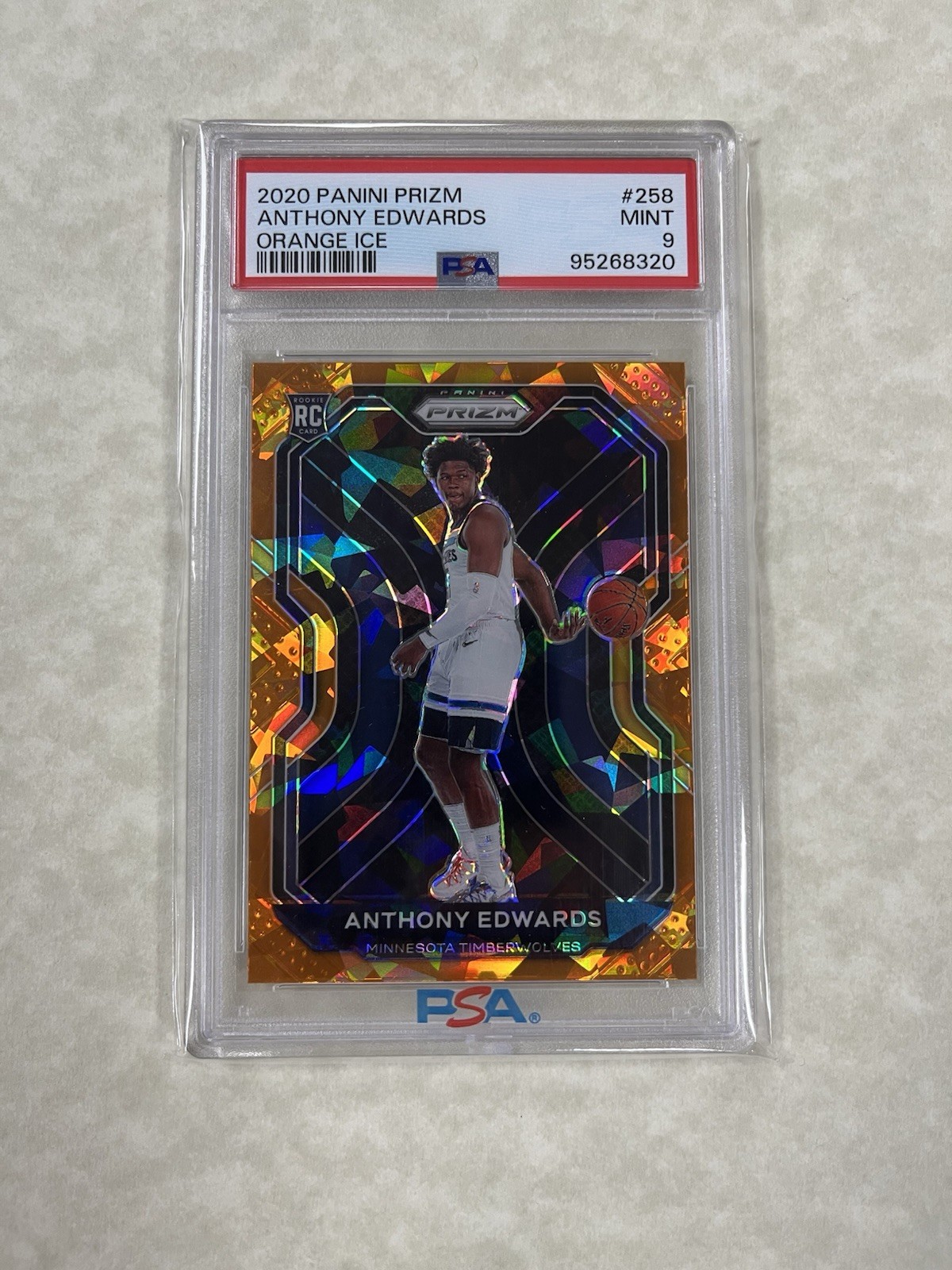 2020 Prizm Orange Ice #258 Anthony Edwards PSA 9 Mint Rookie RC