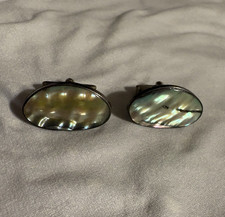 Men's Oval Mother of Pearl/Abalone 925 Silver Fixed Back Cufflinks Signed