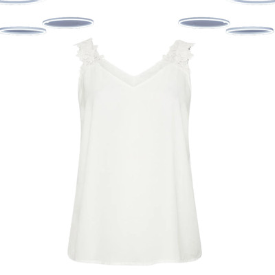 Ex Women's Plus Size Sleeveless Floral Trim Cami in White (Defect)