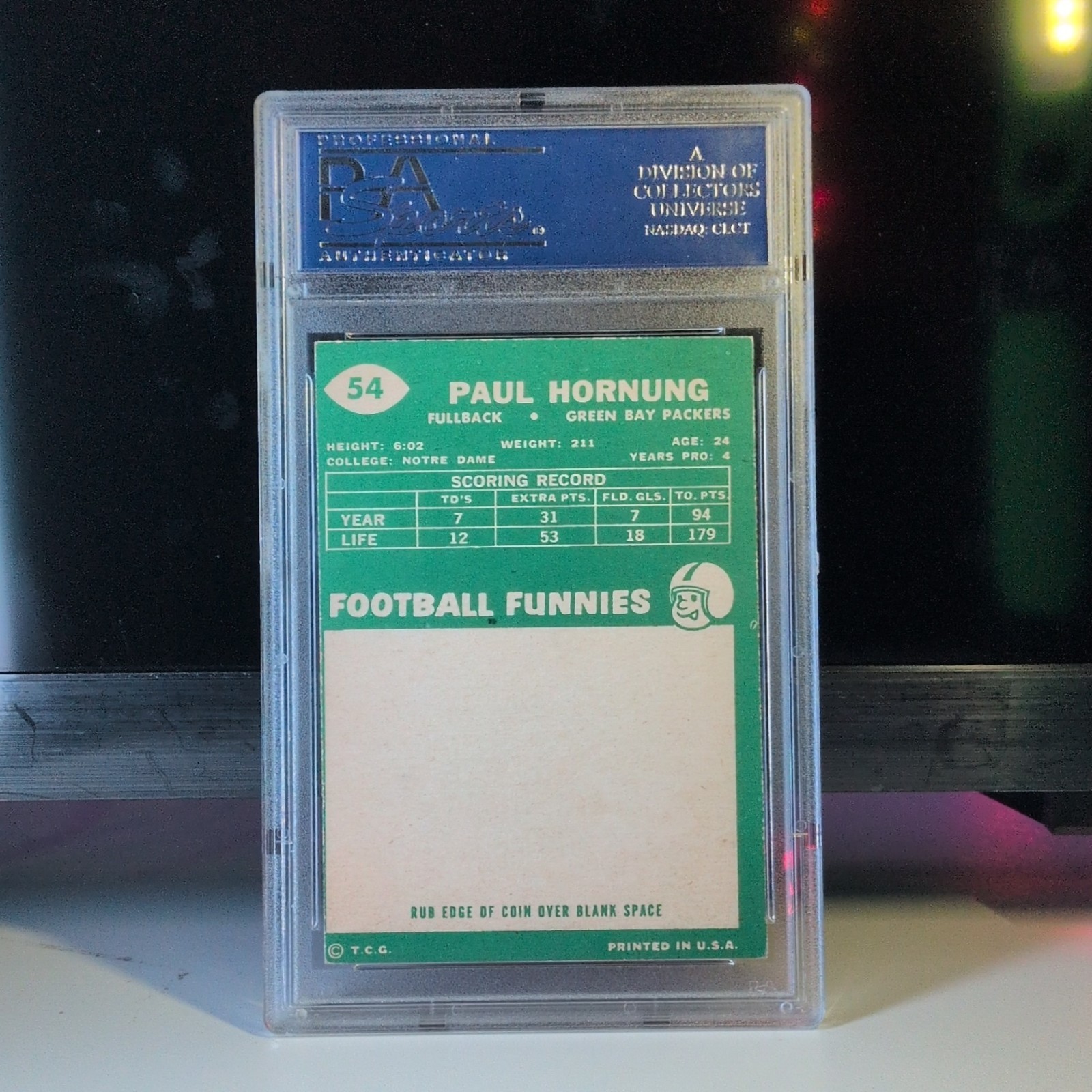 Topps 1960 Paul Hornung #54 Green Bay Packers PSA 7 Vintage Football Card view 2