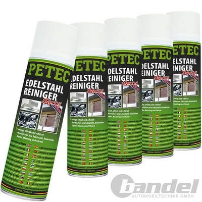 5x 70250 PETEC EDELSTAHLREINIGER 500ML SPRAY EDELSTAHLSPRAY KUPFER MESSING ALU