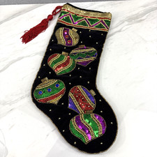 Black Velvet SEQUINED Ornament Baubles CHRISTMAS STOCKING Pretty