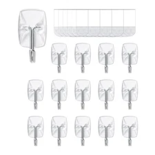 15 Small Hooks+30 Removable Strips, Clear Wire Hanger Hooks, Damage-Free Util...