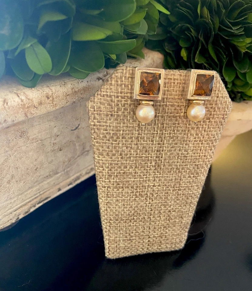 Michael Dawkins винтажное серебро 925/14k топаз и жемчуг серьги ~ красивый - Изображение 4 из 4