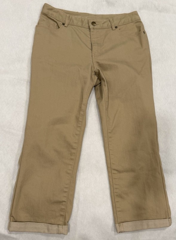 Coldwater Creek Women’s Khaki Capri Pants Size 8 Rolled Cuff Stretch Casual