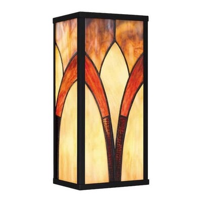 Mission Style Outdoor Wall Sconce Tiffany Glass Shade Matte Black Steel E26