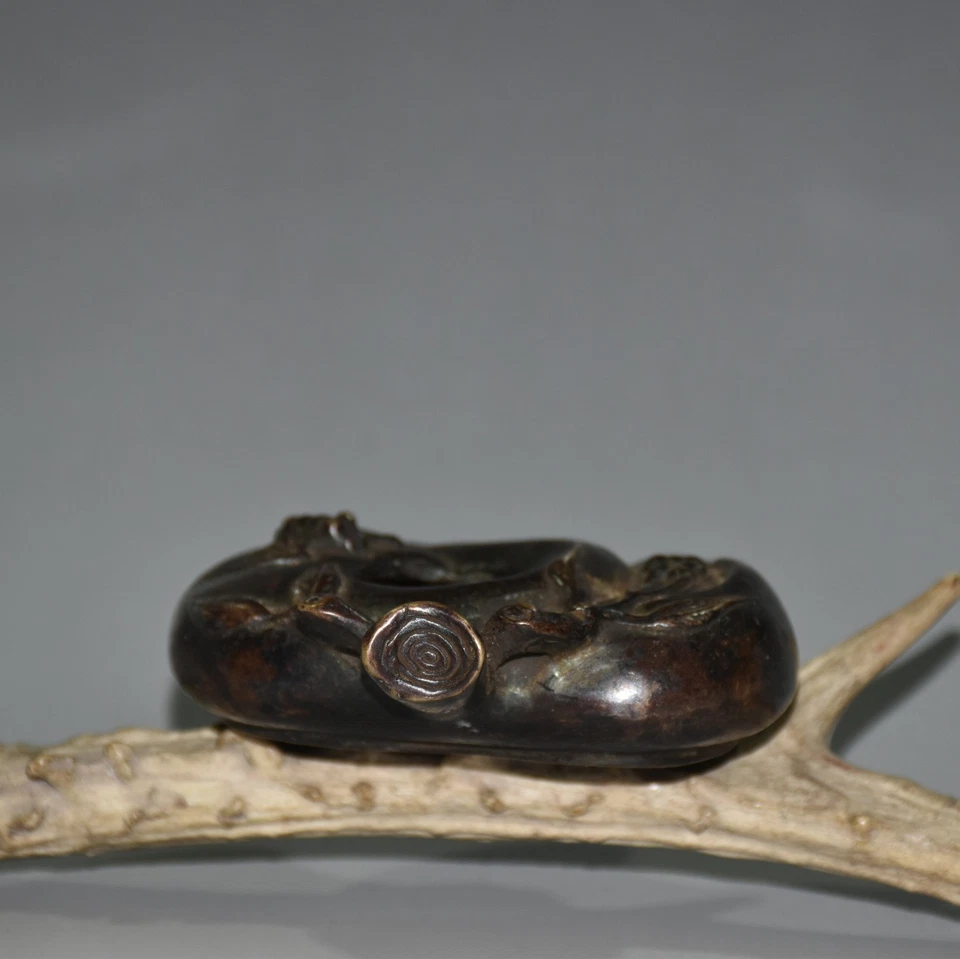 Cepillo de melocotón murciélago bronce marcado antiguo de 3,5" China envío gratuito Foto 3 de 4