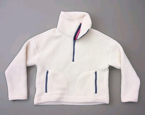 J Crew Mujer XS Sherpa Polar Media Cremallera Pullover Chaqueta Suéter Peluche Marfil - Imagen 1 de 7