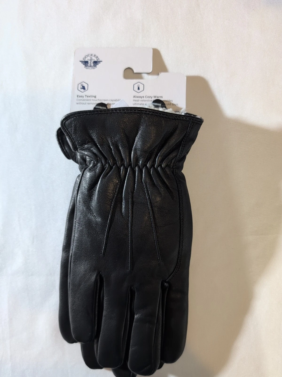 Dockers Men's Black Lined Leather Touch Screen Gloves Size L