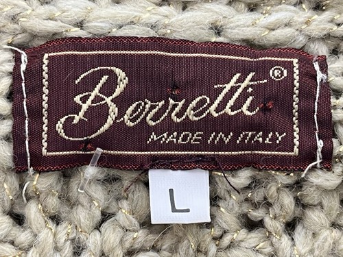 Berretti Tan Shiny Gold Thread Wool Blend Short Sleeve Cardigan Italy Women's L - Picture 3 of 5