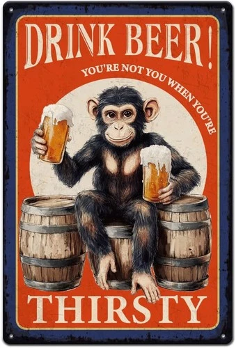 Orangutans and Beer Barrel Vintage Tin Metal Signs Home Décor 8x12