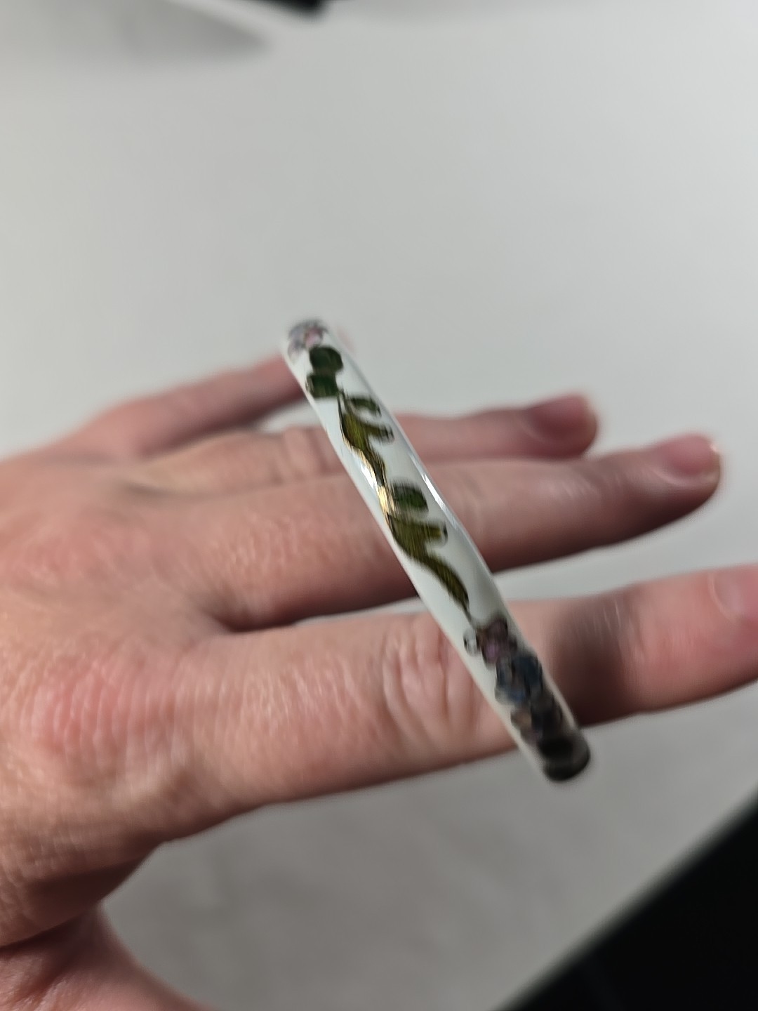 Vintage Cloisonne Bangle Stackable Bracelet White… - image 2