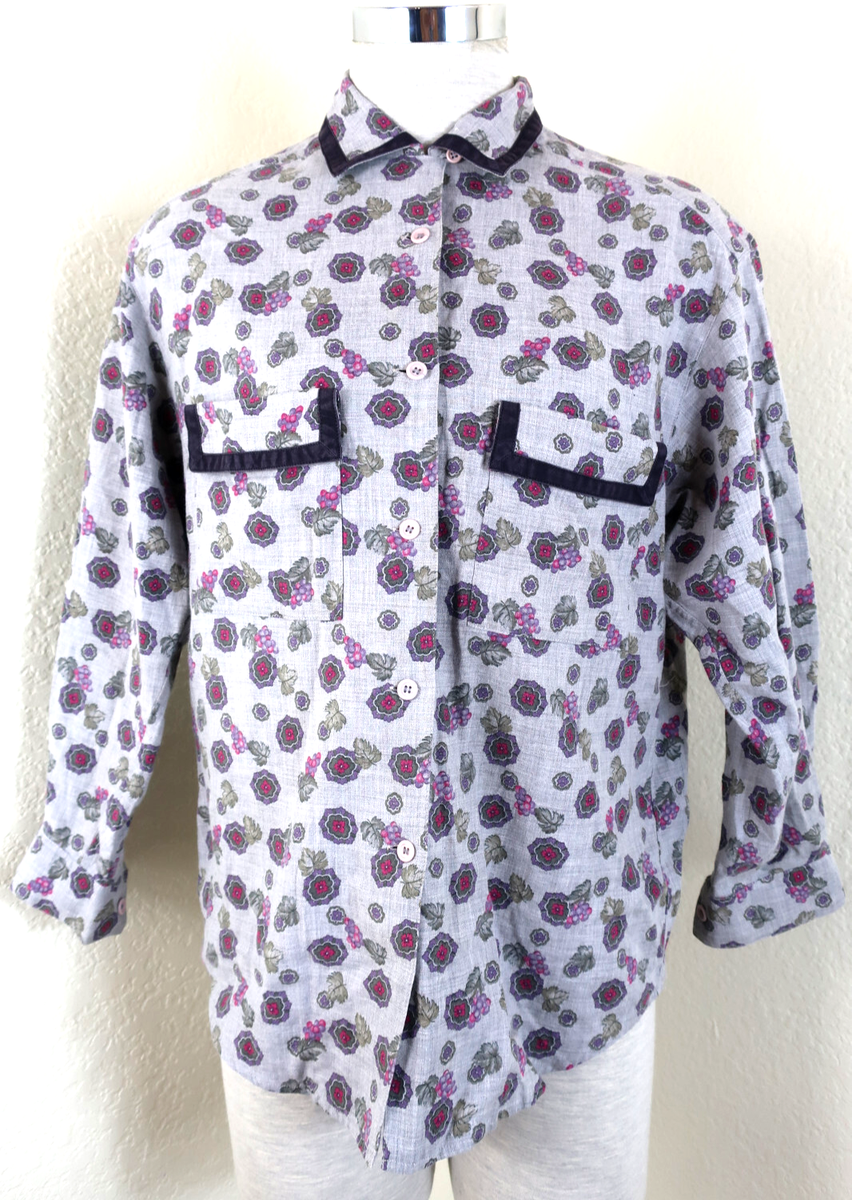 VNTG CHRISTIAN DIOR Sports Linen Floral LS Button Top Shirt XS