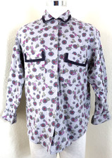 VNTG CHRISTIAN DIOR Sports Linen Floral LS Button Top Shirt XS Small 2 3 4