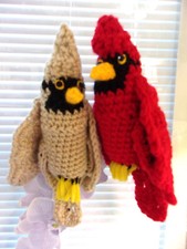 Crochet Red/Brown Cardinal Handmade Realistic Hanging Stuffed Bird Amigurumi