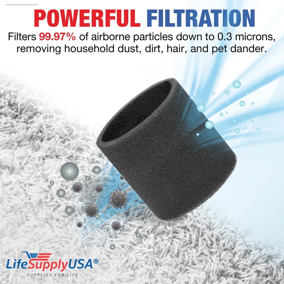 Repuesto de filtro de vacío húmedo/seco LifeSupplyUSA funda de espuma compatible con Foto 3 de 4