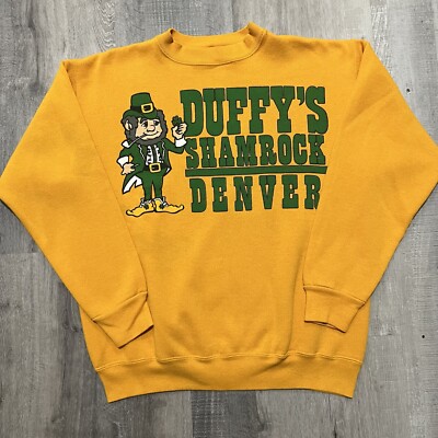 VTG 1970s Duffys Shamrock Bar Denver Colorado Yellow Irish Crewneck Sweatshirt M