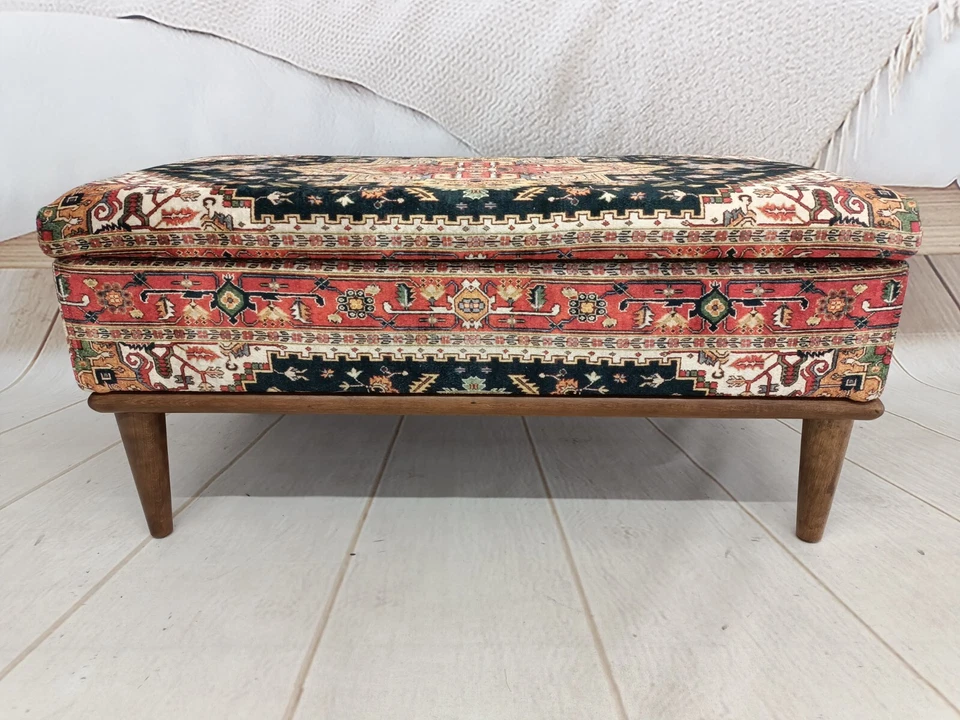 Hidden storage, Ottoman bench, Bohemian bench,Footstool bench, Mudroom organizer - Image 2 of 4