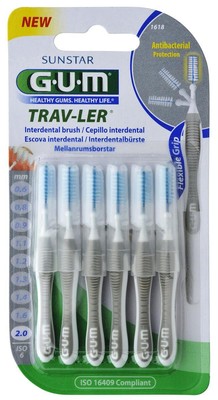 2x GUM TRAV-LER  Interdentalbürste 2,0mm grau - 2x 6 St. Zahnzwischenraumbürsten