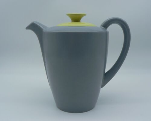 POOLE POTTERY LIME YELLOW & MOONSTONE GREY 1.5PT COFFEE POT PERFECT C102 VINTAGE - Picture 2 of 17