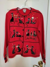 BEREK VINTAGE RED CAT SWEATER/CARDIGAN WOMEN'S SIZE MEDIUM EUC