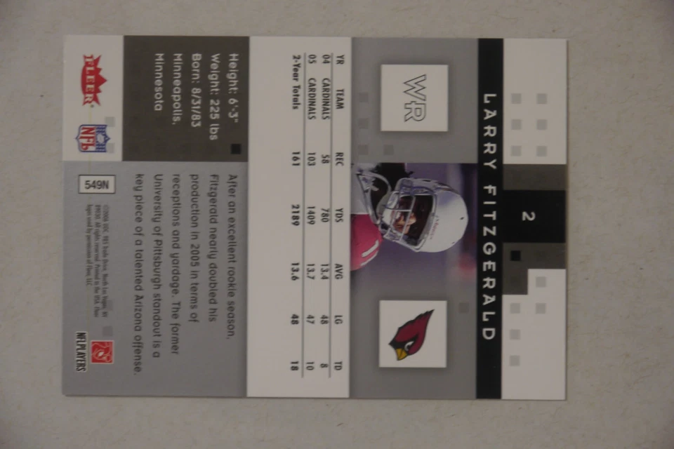 2006 Hot Prospects Football Card #2 Larry Fitzgerald - Image 2 of 2