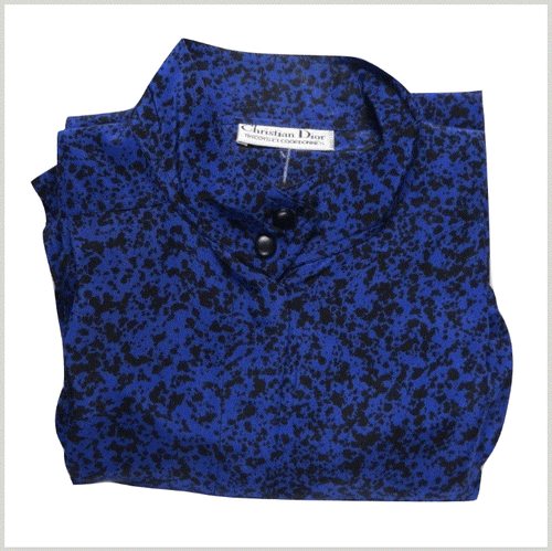 Dior Womens Blouse Top L Silk France Vintage Midnight Blue Fashion Retro Leopard - Bild 4 von 11