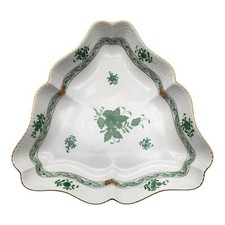 Herend 1191 verde cinese bouquet triangolo servizio piatti ciotola bordo 24kt Ungheria