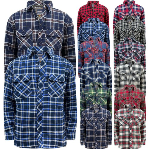 Mens Padded Collared Quilted Thick Lumberjack Check Button Up Shirt Jacket M-2XL