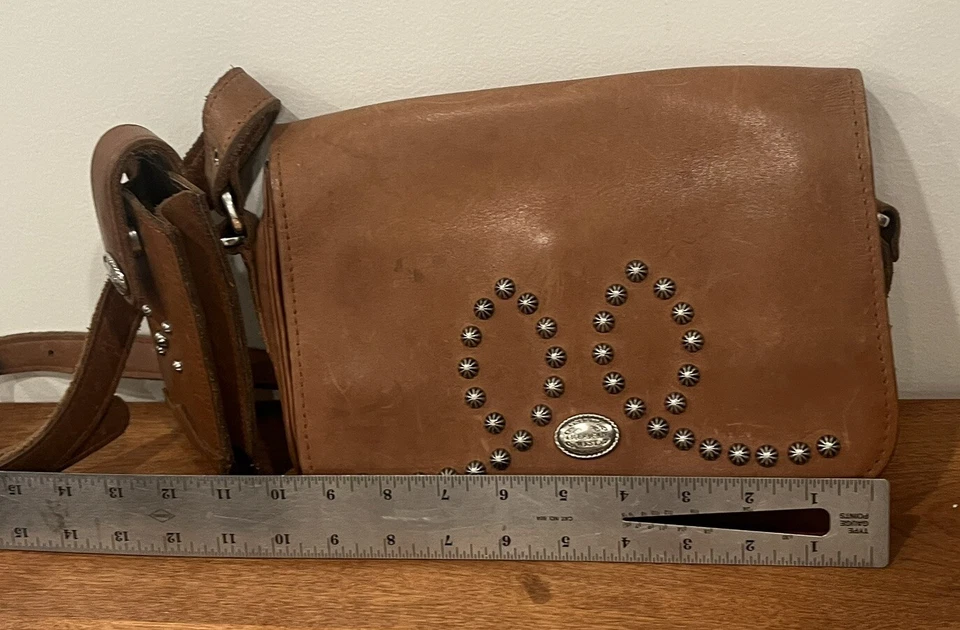 Bolso de Hombro AMERICAN WEST Hecho a Mano Floral Tooled Cuero Marrón Foto 3 de 4