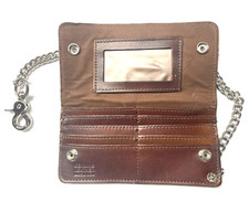 Credit Card Biker Wallet with Chain - Antique Brown Cowhide Leather Made in USA