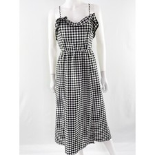 Cooperative Black & White Gingham Plaid Midi Dress Size 8 Fit & Flare Ruffles