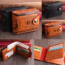Short Mens Bifold US "$100" Dollar Bill Printed Card Holder Wallet Leather Purse