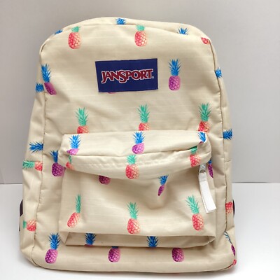 Jansport Superbreak Backpack Off-White w Rainbow Pineapples Print